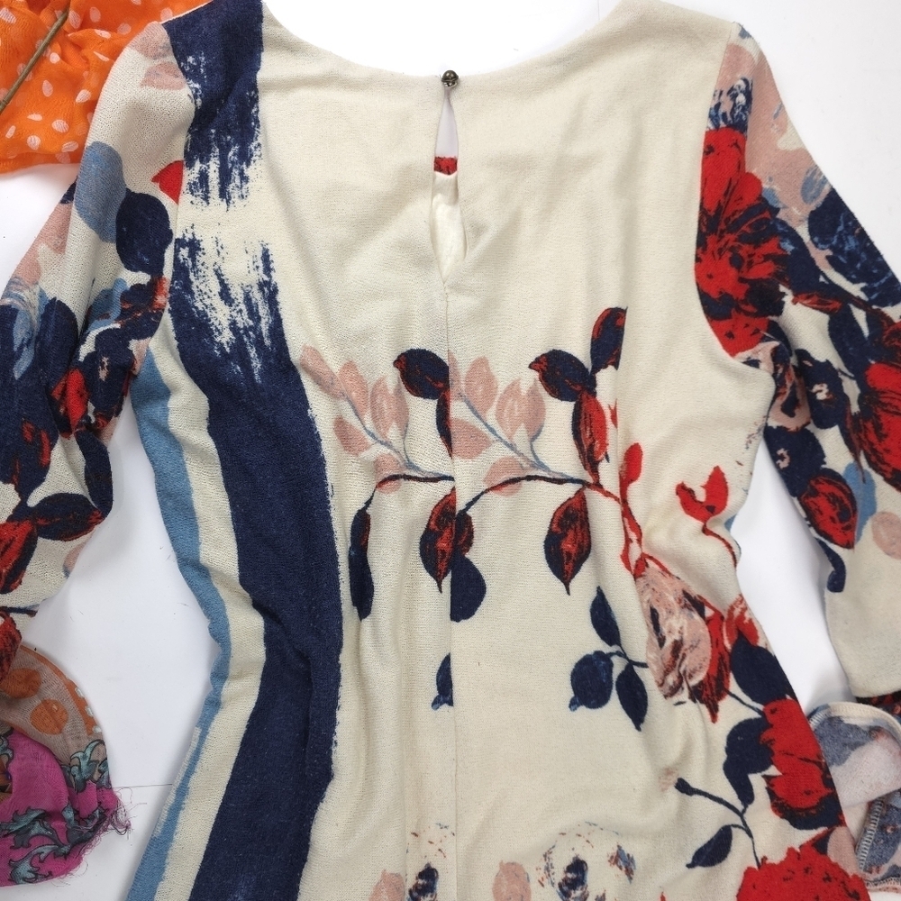 Maeve Anthropologie Blue Cream Floral Dress Sz L - Picture 11 of 13